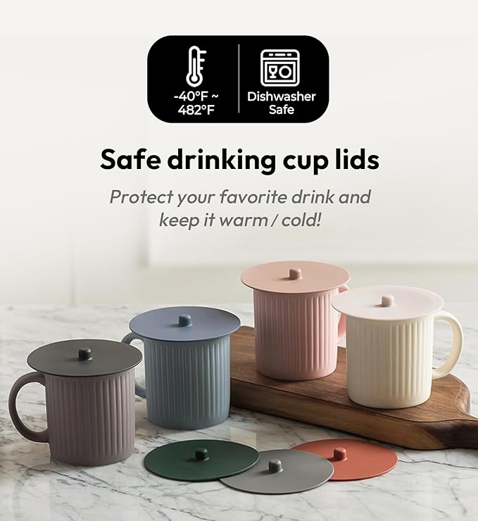 Carrotez 2 Pack Silicone Cup Cover Lids, 4.3 Inch Mug Covers, Reusable Silicone Coffee and Tea Cup Lids - Green