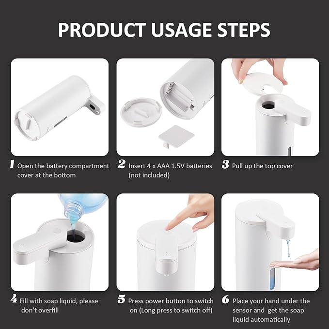 Automatic Soap Dispenser, Touchless Soap Dispenser, 3 Adjustable Volume Hand Soap Dispenser, Bathroom Soap Dispenser, Dish Soap Dispenser for Kitchen Bathroom, Liquid Soap Dispenser White