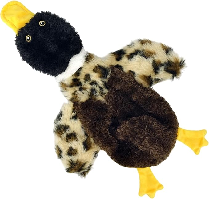 Duck Dog Squeaky Toy for Aggressive Chewers - No Stuffing Durable Plush with 4 Squeakers & Crinkle Wings, Chew Proof Puppy Toys for Small Medium Large Dogs (Black & Brown)