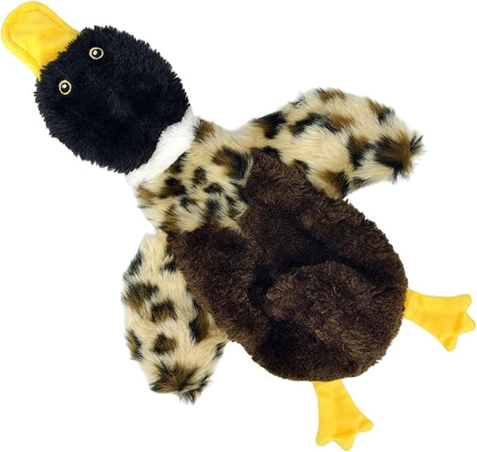 Duck Dog Squeaky Toy for Aggressive Chewers - No Stuffing Durable Plush with 4 Squeakers & Crinkle Wings, Chew Proof Puppy Toys for Small Medium Large Dogs (Black & Brown)