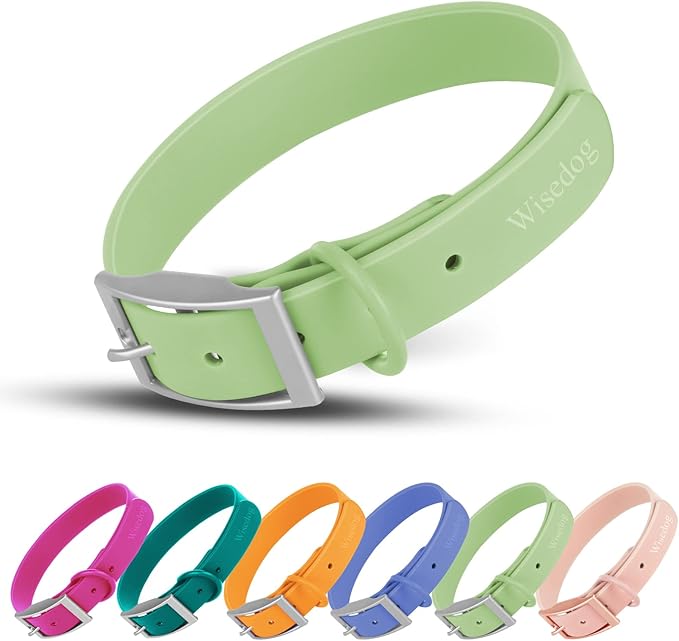 Wisedog Waterproof Dog Collar: Multiple Adjust 7" to 23.6", Soft Rubber Coated Webbing, Easy to Clean, for Small Medium Large Dogs (XL|18"-23.6" × 1 in, Sage Green)