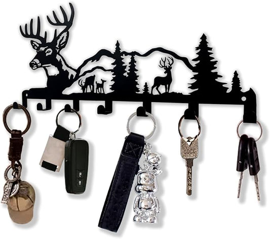 Key Holder for Wall Decorative, Metal Key Holder, Key Organizer for Wall Mount, Hanging Key Rack with 7 Hooks, Key Hooks for Hallway Entryway Office Kitchen Farmhouse (Deer)