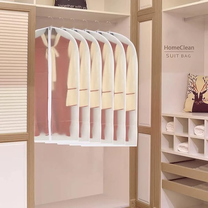 Garment Bags for Hanging Clothes Breathable Suit Bag (Set of 12) Covers with Zip PEVA Clothes Cover Bags Coat Waterproof Dress Cover Bags for Wardrobe Storage and Travel for Suits, Gowns-24'' x 40''