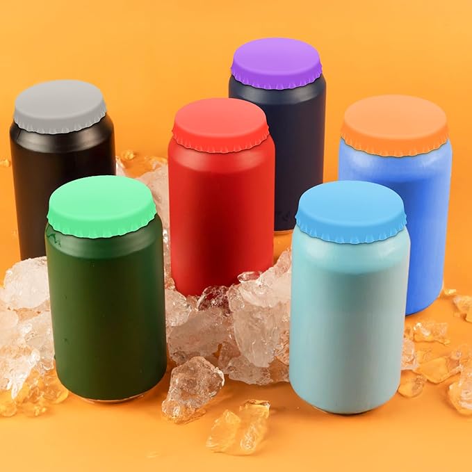 6 PCS Silicone Soda Can Lids,6 Color BPA-Free Reusable Silicone Can Covers, Can Stopper or Protector For Soda,Beer, Drink, Juice, Coke, Beverage, Can Lid, Cover or Protector Quasi Beverage Cans