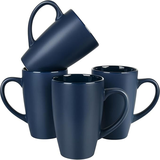20oz Extra Large Ceramic Tall Coffee Mugs Set for Coffee Tea Hot Cocoa set of 4 Dishwasher & Microwave Safe (Matte blue)