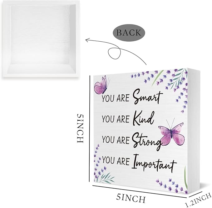 Purple Decor,Purple Butterfly Decorations,Inspirational Butterfly Decoration,Lavender Decor for Office Room Bathroom Living Room Home Nursery for Girls Teen Wooden Box 5 x 5 Inch