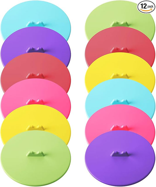 Hoolerry 12 Sets Silicone Cup Covers Multicolored Silicone Cup Lids Mug Cover Outdoor for Hot Drinks, Tea, Coffee, 6 Colors(Round,Bright Color)