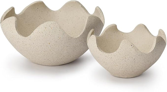 Wavy Decorative Bowl Home Decor- Set of 2 Resin Modern Handmade Decorative Fruit Bowl for Kitchen Counter, Creative Centerpiece Decor for Entryway Table Coffee Table, Spotted White