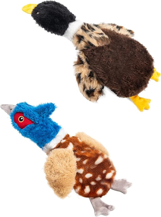 2-Pack Stuffing-Free Squeaky Dog Toys – Pheasant & Duck Plush (4 Squeakers Each) | Durable Hollow Body for Medium Dogs | No Stuffing, Safe & Mess-Free