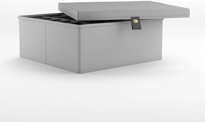 Martha Stewart Essential Collapsible Stackable Decorative Home Storage Organization With Lidded Tops, Lidded Storage Organizer, Grey