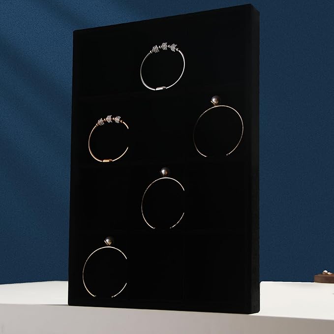 Coward 2PC Black Velvet Stackable 12 Grids Jewelry Organizer Tray Bracelet Display Stand for Selling Velvet Necklace Holder Earring Box Storage (12grid+12grid)
