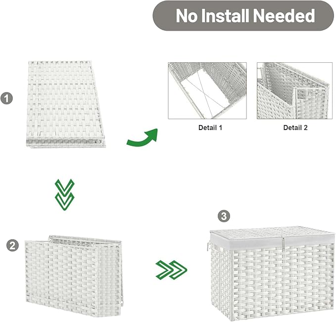 240L Wicker Storage Basket with Lid, Handwoven Rattan Large Shelf Basket with Removable Liner, 63.5 Gallon Wicker Basket for Blanket, Storage Trunk with Handle for Closet, Bedroom, Livingroom, White