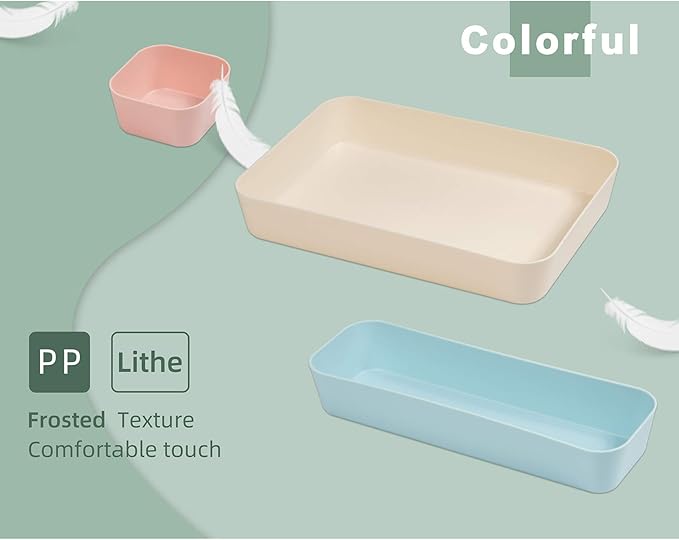 Backerysupply (9 Piece Set) Large Size Plastic Desk Drawer Organizers For Makeup Bathroom Office Kitchen Three Colors