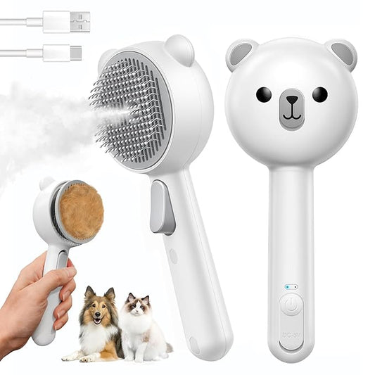 Cat Steam Brush, Self Cleaning Pet Spray Hair Removal Comb with Release Button, 3 in 1 Cat Brush for Indoor Cats for Shedding, Waterproof Pet Grooming Brushes for Long Short Haired Dogs Cats