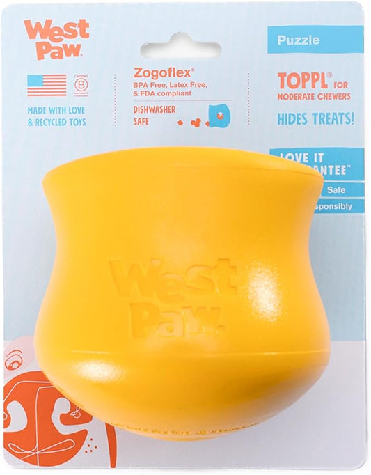 West Paw Toppl Durable Dog Treat Puzzle Toy for Medium to Large Dogs- Engaging Interactive Chew Toy for Mental Stimulation, Slow Feeding- 3/4 Cup Capacity - Sunflower Yellow, Large