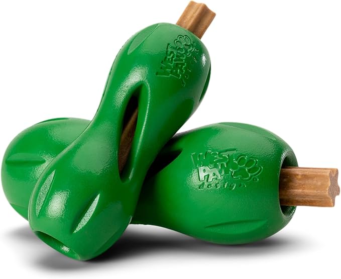 West Paw Qwizl Treat Dispensing Dog Toy for Tough Chewers- Durable Long Lasting Chew and Fetch Toy Keeps Dogs Engaged- Dishwasher Safe Safe Materials Made in USA - Clover Green, Large