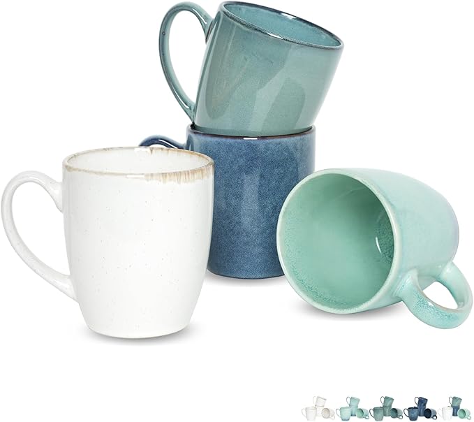 Bosmarlin Ceramic Coffee Mug Set of 4, 17 Oz, Coffee Cups with Big Handle, Microwave Safe, Unique Reactive Glaze (Multicolor, 17 Oz)