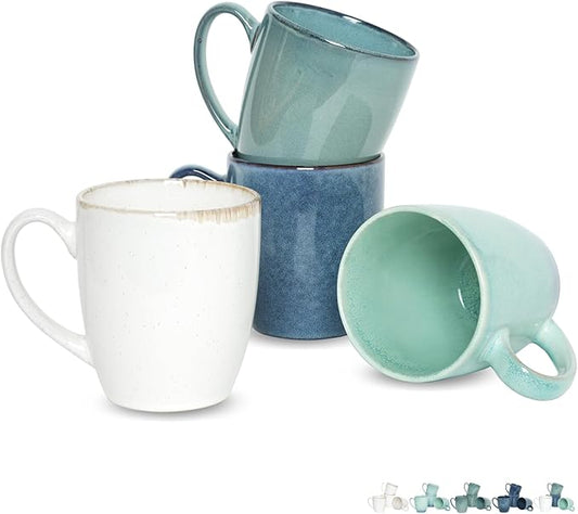 Bosmarlin Ceramic Coffee Mug Set of 4, 17 Oz, Coffee Cups with Big Handle, Microwave Safe, Unique Reactive Glaze (Multicolor, 17 Oz)