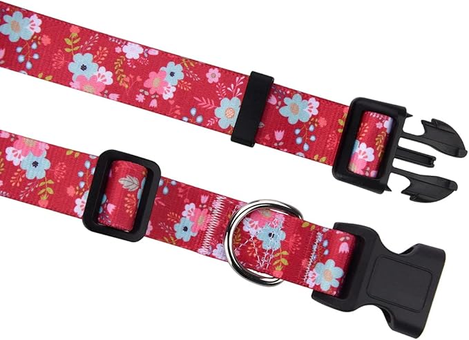 Dog Collar with Bohemia Floral Tribal Geometric Patterns - Soft Ethnic Style Collar Adjustable for Small Medium Large Dogs(Red Flower,M)