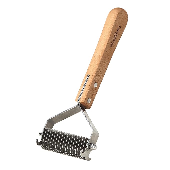 Dog Grooming Brush 2-in-1 - Undercoat Rake & Dematting Tool, Effective Shedding Control for Detangling All Dog Sizes