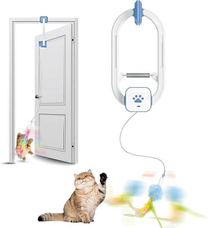 Interactive Cat Toy, Flapping Bird & Rotating Feather Teaser for Indoor Cats, Hanging Doorway Cat Toys with Fishing Pole for Exercise, Boredom Relief & Fun Games