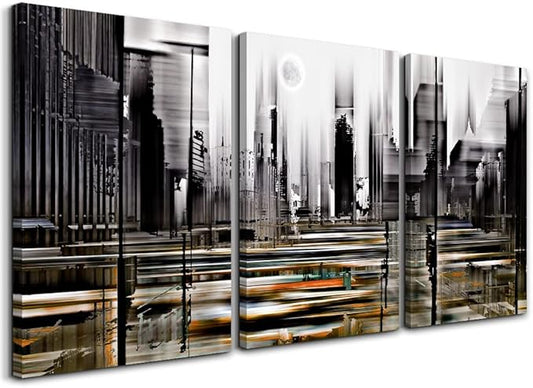 TTHYUEWS Canvas Wall Art For Living Room Family Wall Decorations For Bedroom Modern Office Wall Decor Black And White Abstract City Paintings Posters Prints Wall Pictures Artwork Home Decor 3 Piece