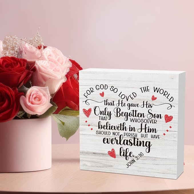 Christian Valentines Day Decor for Home Scripture Decor Valentines Kitchen Decor Christian Decor Rustic Valentines Day Decor for Table 5 X 5 Inches