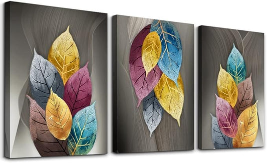 Canvas Wall Art For Living Room Family Wall Decor For Bedroom Kitchen Decor Artwork Abstract Leaves Painting Fashion Office Wall Pictures Poster Prints Bathroom Home Decorations 12" X 16" 3 Pieces