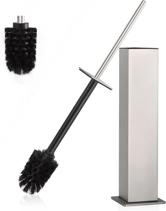 BVL Toilet Brush and Holder Set Brushed Nickel Stainless Steel 304 Square Freestanding Toilet Brush for Bathroom