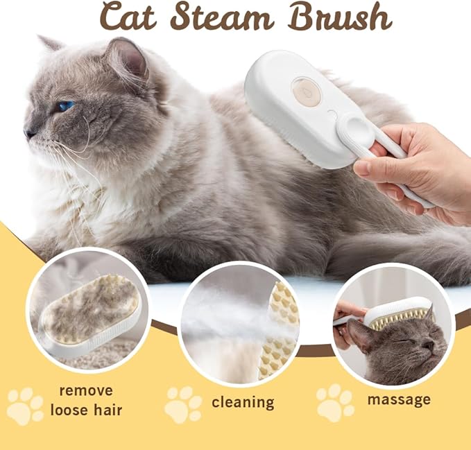 KALIMO 3-in-1 Pet Spray Grooming Brush for Cats and Dogs, Mist Brush with Massage Tips and Deshedding Comb, Cordless Rechargeable, Helps Reduce Loose Fur and Tangles, for Short or Long Hair