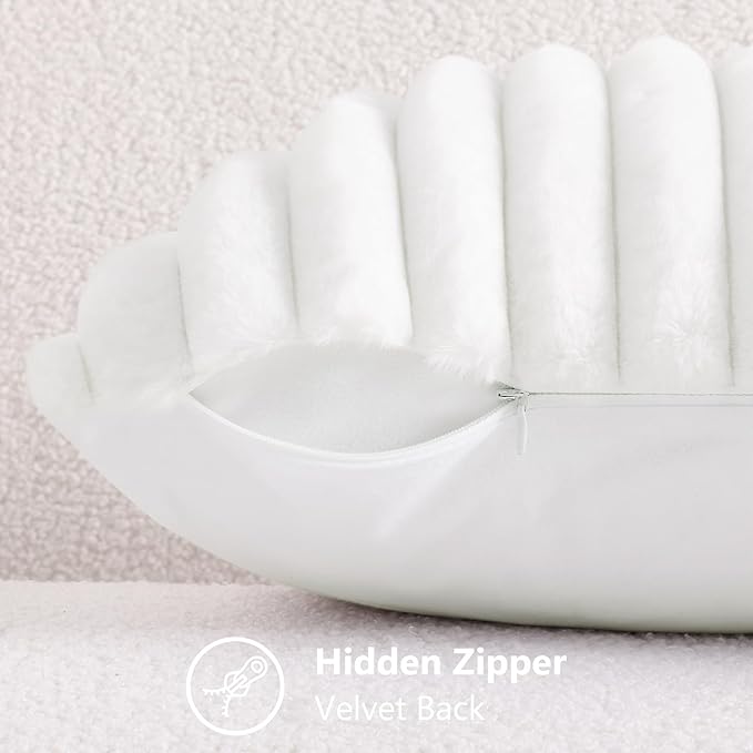 decorUhome Faux Fur Spring Throw Pillow Covers 16x16 Set of 2, Decorative Soft Plush Striped Neutral Couch Pillow Covers with Velvet Back for Sofa, Bed, Living Room Home, White