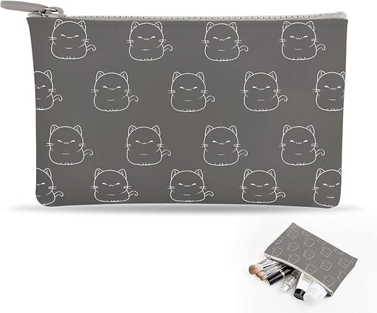 Manmihealth Cute Cat Silicone Makeup Bag, Cosmetic Bags for Women, Makeup Brushes Holder Travel, Portable Purse Pouch for Travel Essentials, Zipper Storage Organizer Bag, 2-Pack