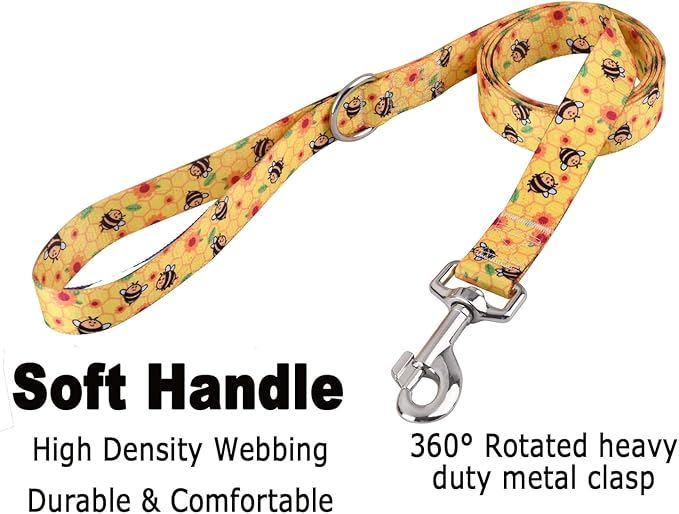 Dog Collar and Leash Set with Bohemia Floral Tribal Geometric Patterns - Soft Ethnic Style Collar Adjustable for Small Medium Large Dogs(Bee Set,XS)