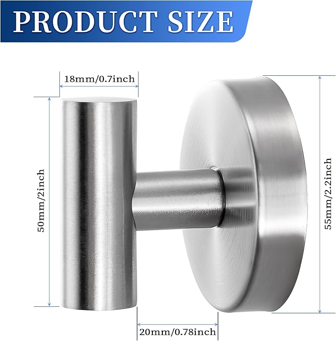 Suction Cup Hooks No Drill Stainless Steel Shower Hooks Towel Hook Robe Hook Heavy Duty on Smooth and Non-Porous Surfaces in Bathrooms Kitchen Bedroom (2, Brushed Nickel)