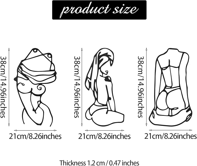 Photect 3 Pcs Metal Wall Art Decor Minimalist Abstract Woman Wall Art Metal Modern Line Drawing Decor Female Single Line Home Hanging for Bedroom Bathroom Living Room Christmas Housewarming(Lively)