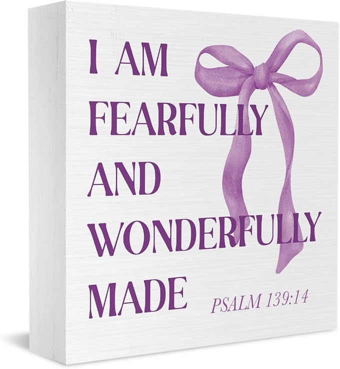 Purple Decor,Purple Bow Room, Bedroom, Bathroom Decor, Inspirational Bible Verses Decorations Butterfly Decorations for Teen Girls Gifts Wooden Box 5 x 5 Inch