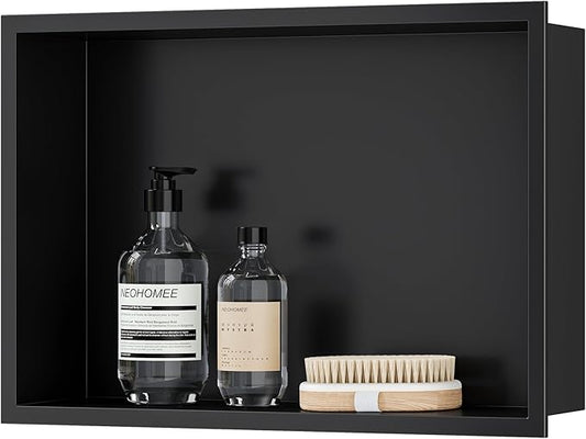 Neodrain Shower Niche, Insert Storage Shower Shelf (Outside Size 19.1”X13.1“)(Inner Size 18"X12"), Stainless Steel Wall Niche No Tiled Recessed Niche for Storage, Matte Black