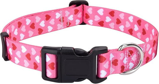 Dog Collar - Adjustable Heart Dog Collar - Love Theme - Perfect for Small Medium Large Dogs(Pink Heart,S)