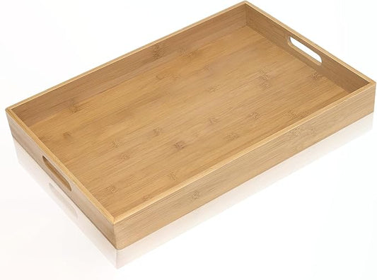 Krismax Serving Tray with Handles, Bamboo Breakfast Tray Wooden Trays Decorative Serving Platter for Eating, Working, Storing, Used in Bedroom, Kitchen, Living Room, Bathroom, Hospital and Outdoors