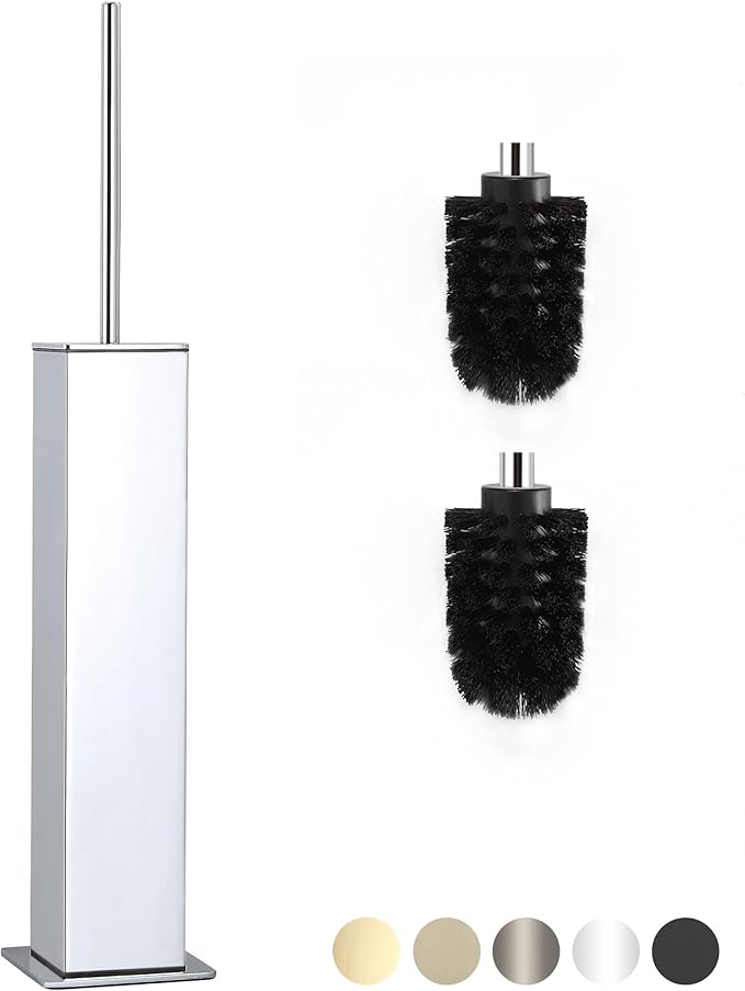 BVL Toilet Brush and Holder Set Chrome Stainless Steel 304 Square Freestanding Toilet Brush for Bathroom