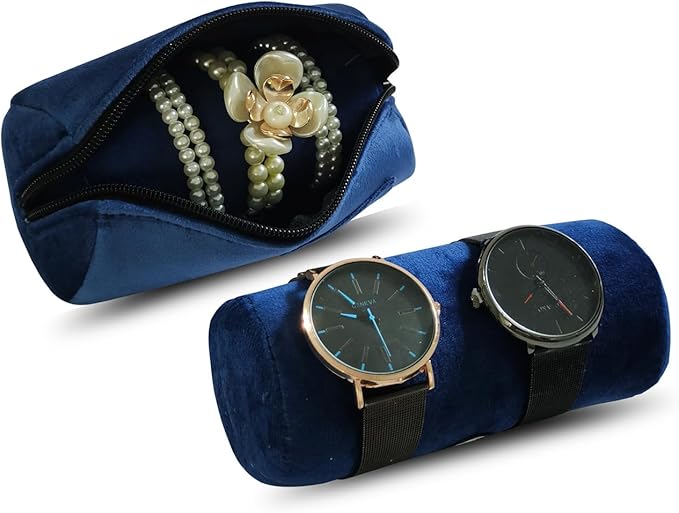 Velvet Bangle & Bracelet Organizers and Storage Small Jewelry Roll Organizer Travel, Compact Jewelry Case for Bangles, Bracelets, Watches(Dark Blue)