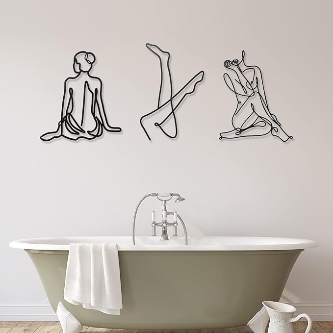 Photect 3 Pcs Metal Wall Art Decor Minimalist Abstract Woman Wall Art Metal Modern Line Drawing Decor Female Single Line Home Hanging for Bedroom Bathroom Living Room Christmas Housewarming(Fresh)
