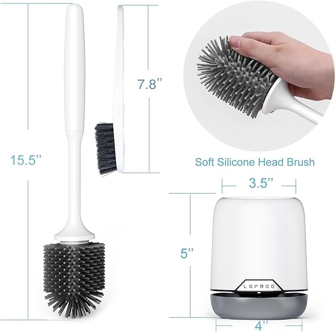 Lefree 2 Pack Silicone Toilet Brush Set with Ventilated Holder, Floor Standing & Wall Mounted Toilet Scrubber