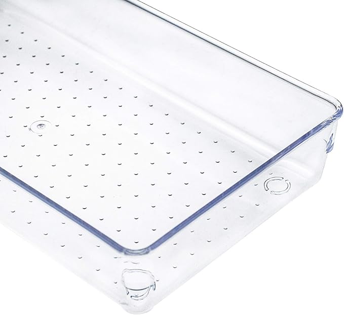 Kingrol 4 Pack Clear Drawer Organizer Trays, 15 x 6 x 2 Inch Desk Drawer Divider Storage Bins, Storage Box Set for Utensils Junks Vanities Makeups Jewelry Office Craft Supplies