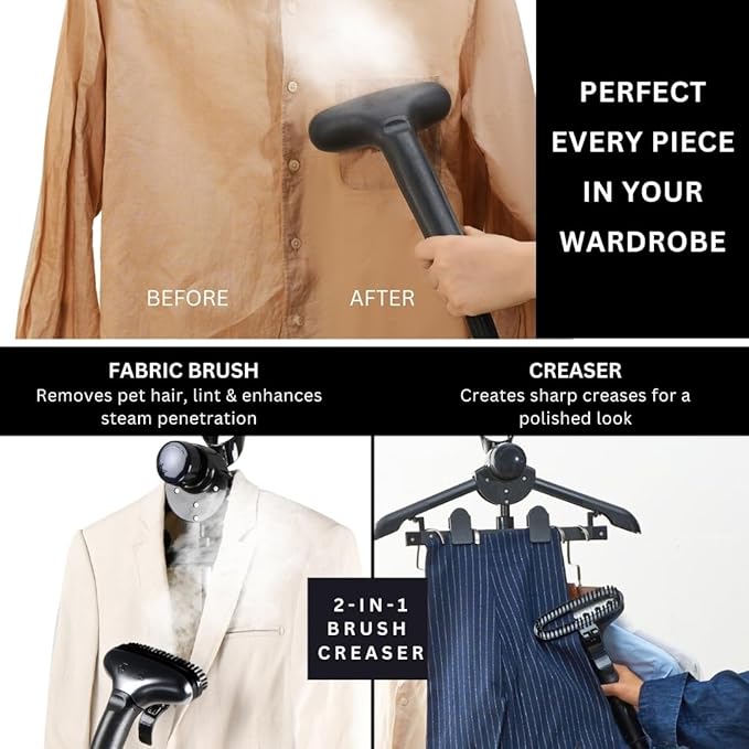 SALAV Heavy Duty Commercial Full-Size Garment Steamer with Foot Pedals and Extra Large 3L (101.5 oz) Water Tank, 1800 watts, 90+min of Continuous Steam (White)