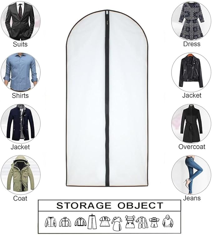 Garment Bag (Set of 6) Plastic Garment Bags with Zipper Hanging Clothes Cover Dress Bag for Suits, Coats Closet (24'' x 40'', Black)