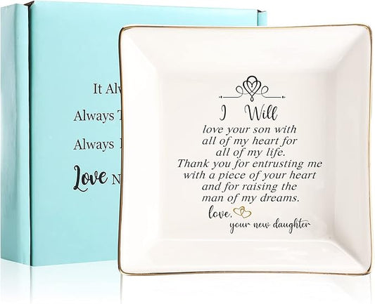 Mother of the Groom Ring Dish - Thank You For Raising The Man Of My Dreams, Mom Gifts for Mother in Law at Wedding, Bridal Shower Gifts