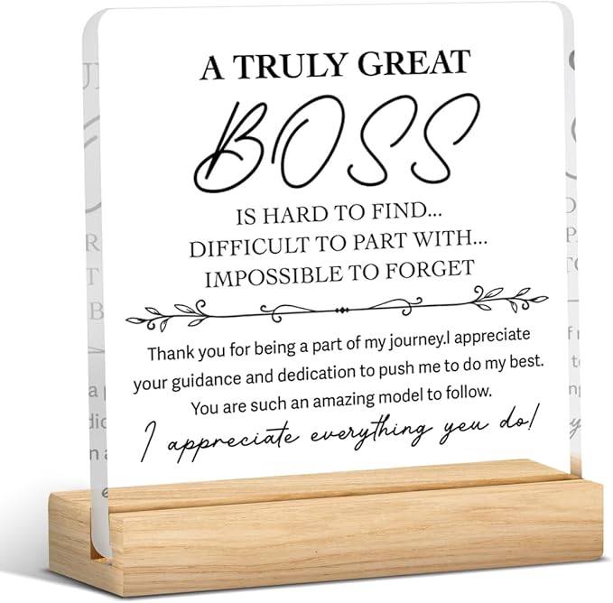 Funny Boss Gifts for Women Men,Boss Lady Gifts for Women Office Decor Acrylic Plaque Leadership Best Thank You Gifts for Boss Manager Mentor Inspirational Gift 4x4 Inches