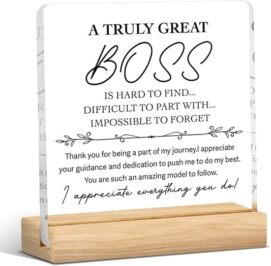 Funny Boss Gifts for Women Men,Boss Lady Gifts for Women Office Decor Acrylic Plaque Leadership Best Thank You Gifts for Boss Manager Mentor Inspirational Gift 4x4 Inches