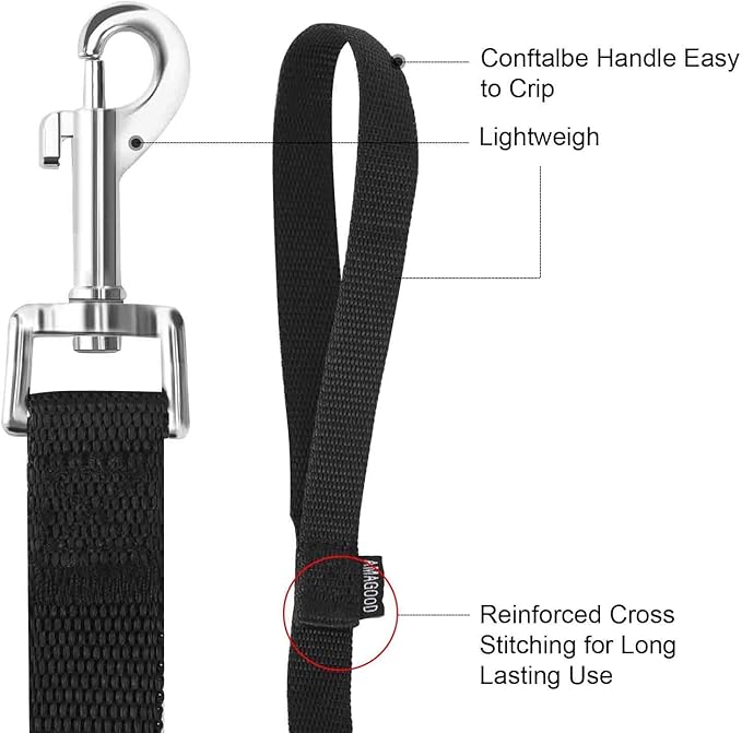 AMAGOOD 6 FT Cat Leash, Strong and Durable Traditional Style Leash with Easy to Use Collar Hook,Cat Lead Great for Cats (3/4 in x 6 ft,Black and Black(2-Pack))